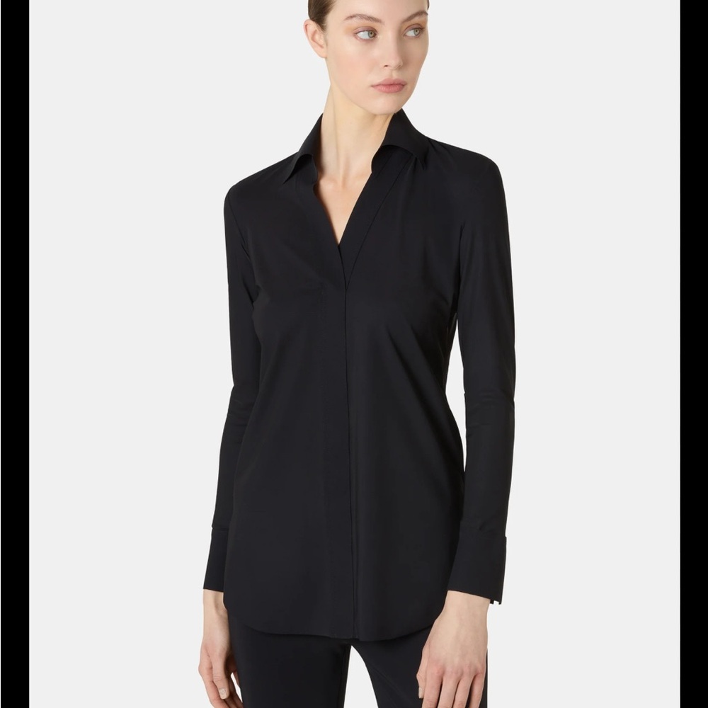 Made in Italy Black Women's Top V-neck long-sleeve office business sz 44/ Medium